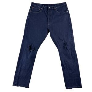 Levi's 501 XX Button Fly Jeans Mens 33x28 Dark Wash Straight Fit Distressed‎